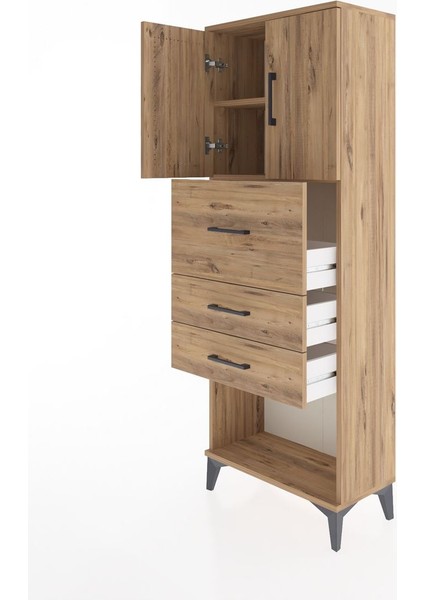 Arges Dolap 2 Raflı 3 Çekmeceli 2 Kapaklı 60X30X163 Çam-Çam fırsatları