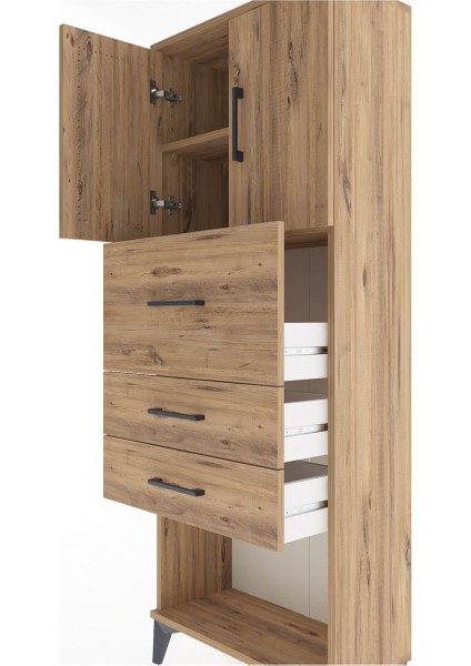 Arges Dolap 2 Raflı 3 Çekmeceli 2 Kapaklı 60X30X163 Çam-Çam indirimleri