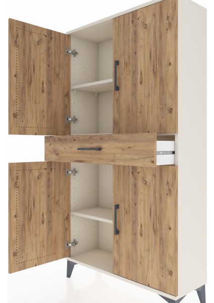 Arges Dolap 3 Raflı Tek Çekmeceli 4 Kapaklı 88X30X163 Aytaşı-Çam indirimleri
