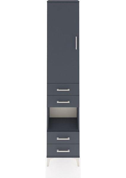 Arges Dolap 4 Raflı 4 Çekmeceli Tek Kapaklı 44X30X221 Antrasit-Antrasit