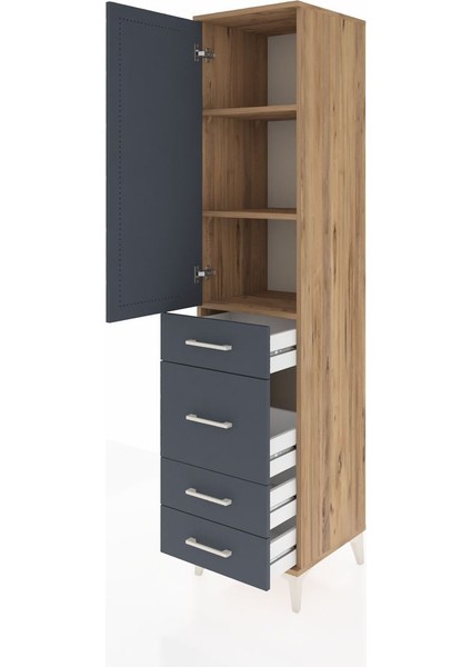 Hyperion Dolap 3 Raflı 4 Çekmeceli Tek Kapaklı 44X44X195 Çam-Antrasit fırsatları