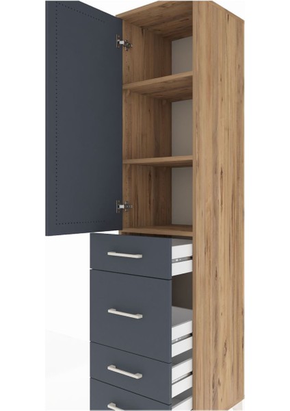 Hyperion Dolap 3 Raflı 4 Çekmeceli Tek Kapaklı 44X44X195 Çam-Antrasit indirimleri