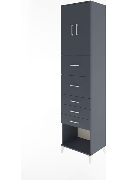 Hyperion Dolap 2 Raflı 5 Çekmeceli 2 Kapaklı 60X44X243 Antrasit-Antrasit modelleri