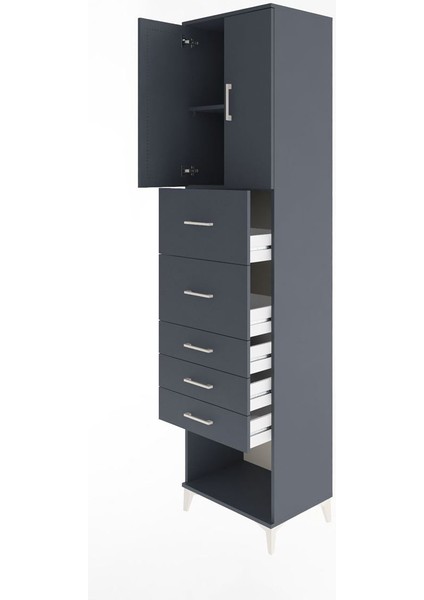 Hyperion Dolap 2 Raflı 5 Çekmeceli 2 Kapaklı 60X44X243 Antrasit-Antrasit fırsatları