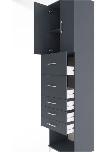 Hyperion Dolap 2 Raflı 5 Çekmeceli 2 Kapaklı 60X44X243 Antrasit-Antrasit indirimleri