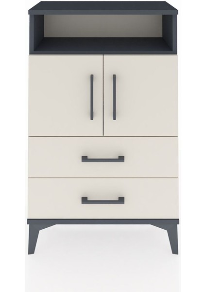 Arges Komodin 2 Raflı 2 Çekmeceli 2 Kapaklı 60X30X96 Antrasit-Aytaşı