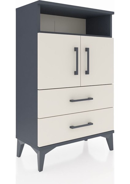 Arges Komodin 2 Raflı 2 Çekmeceli 2 Kapaklı 60X30X96 Antrasit-Aytaşı fiyatları