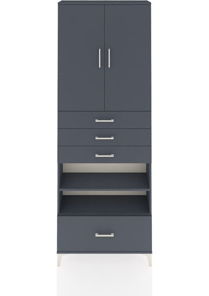 Arges Dolap 5 Raflı 4 Çekmeceli 2 Kapaklı 88X30X243 Antrasit-Antrasit