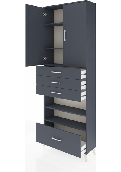 Arges Dolap 5 Raflı 4 Çekmeceli 2 Kapaklı 88X30X243 Antrasit-Antrasit fırsatları