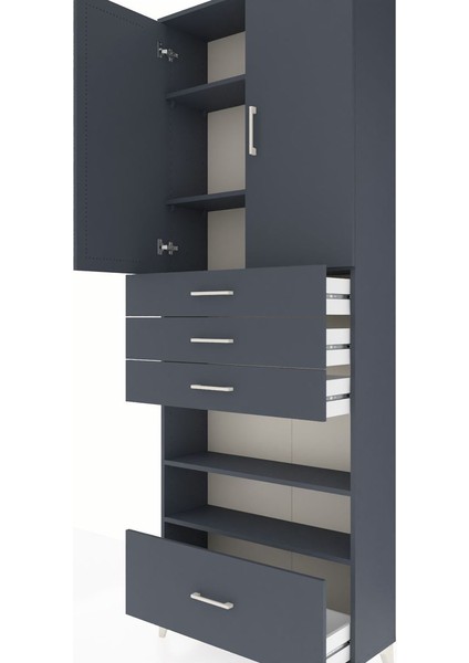Arges Dolap 5 Raflı 4 Çekmeceli 2 Kapaklı 88X30X243 Antrasit-Antrasit indirimleri