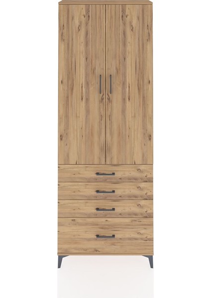 Arges Dolap 5 Raflı 4 Çekmeceli 2 Kapaklı 88X30X243 Çam-Çam