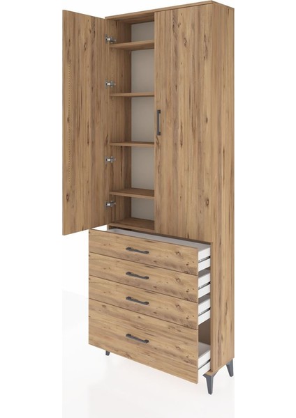 Arges Dolap 5 Raflı 4 Çekmeceli 2 Kapaklı 88X30X243 Çam-Çam fırsatları