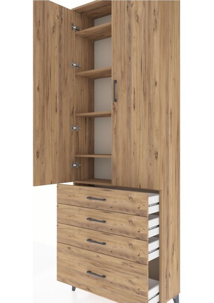 Arges Dolap 5 Raflı 4 Çekmeceli 2 Kapaklı 88X30X243 Çam-Çam indirimleri