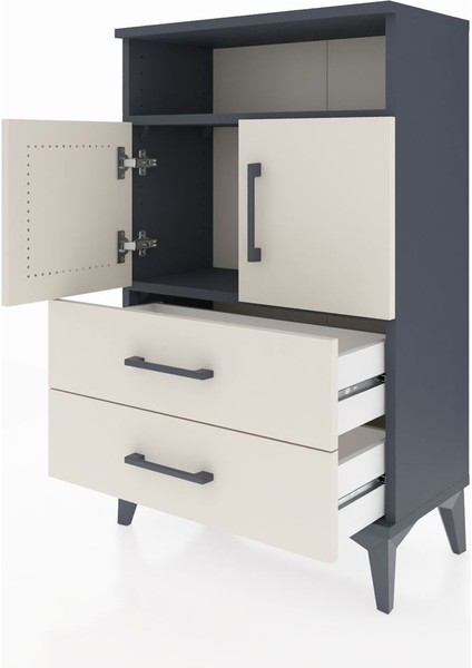 Arges Komodin 2 Raflı 2 Çekmeceli 2 Kapaklı 60X30X96 Antrasit-Aytaşı fırsatları