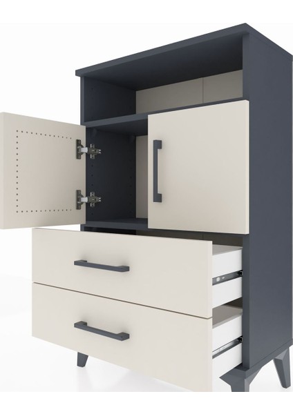 Arges Komodin 2 Raflı 2 Çekmeceli 2 Kapaklı 60X30X96 Antrasit-Aytaşı indirimleri