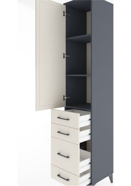 Hyperion Dolap 3 Raflı 4 Çekmeceli Tek Kapaklı 44X44X221 Antrasit-Aytaşı indirimleri