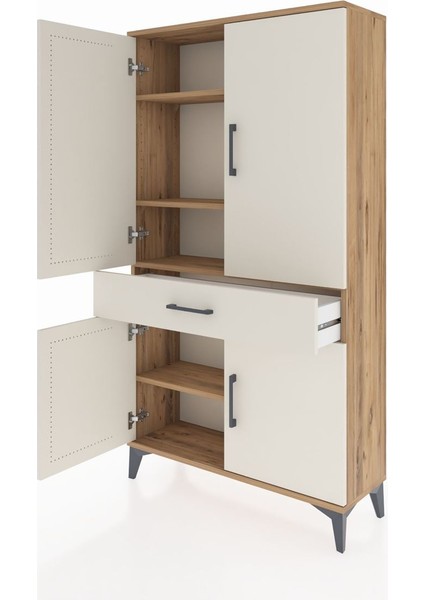 Arges Dolap 4 Raflı Tek Çekmeceli 4 Kapaklı 88X30X163 Çam-Aytaşı fırsatları