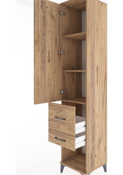 Hyperion Dolap 3 Raflı 2 Çekmeceli Tek Kapaklı 44X44X221 Çam-Çam indirimleri