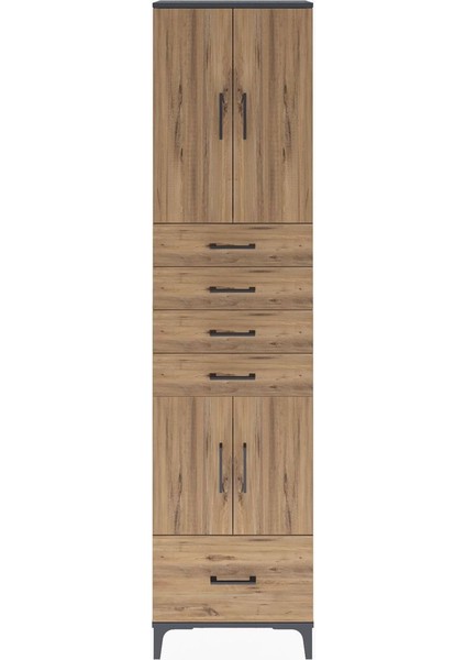 Arges Dolap 4 Raflı 5 Çekmeceli 4 Kapaklı 60X30X243 Antrasit-Çam