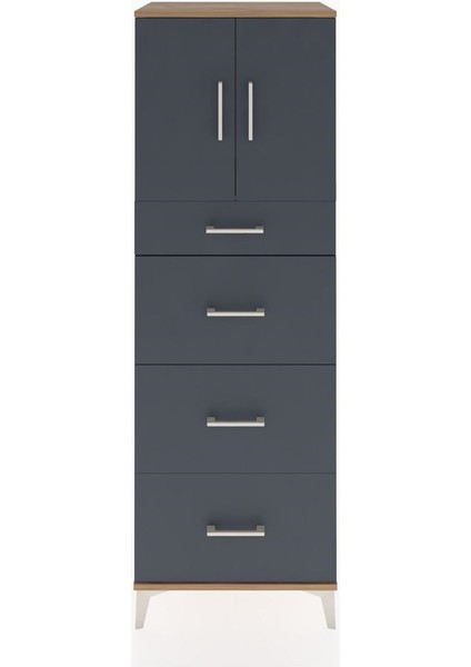 Hyperion Dolap Tek Raflı 4 Çekmeceli 2 Kapaklı 60X44X182 Çam-Antrasit