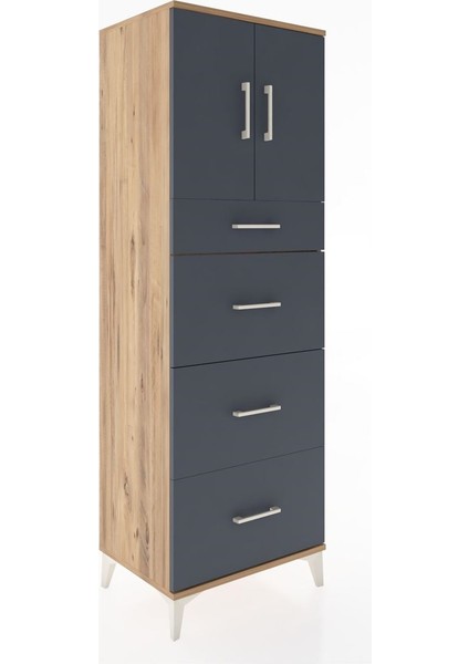 Hyperion Dolap Tek Raflı 4 Çekmeceli 2 Kapaklı 60X44X182 Çam-Antrasit fiyatları