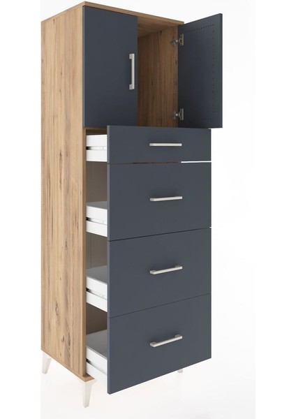 Hyperion Dolap Tek Raflı 4 Çekmeceli 2 Kapaklı 60X44X182 Çam-Antrasit fırsatları
