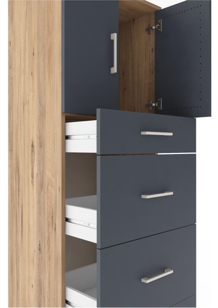 Hyperion Dolap Tek Raflı 4 Çekmeceli 2 Kapaklı 60X44X182 Çam-Antrasit indirimleri