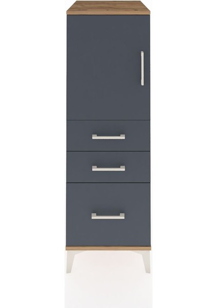 Kronos Dolap 2 Raflı 3 Çekmeceli Tek Kapaklı 44X59X134 Çam-Antrasit