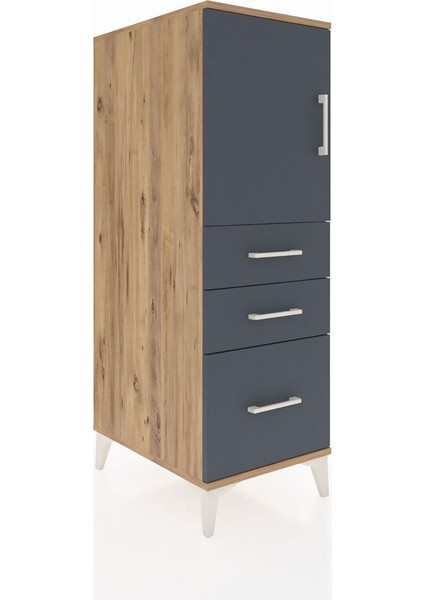 Kronos Dolap 2 Raflı 3 Çekmeceli Tek Kapaklı 44X59X134 Çam-Antrasit fiyatları