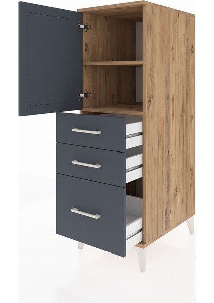 Kronos Dolap 2 Raflı 3 Çekmeceli Tek Kapaklı 44X59X134 Çam-Antrasit fırsatları