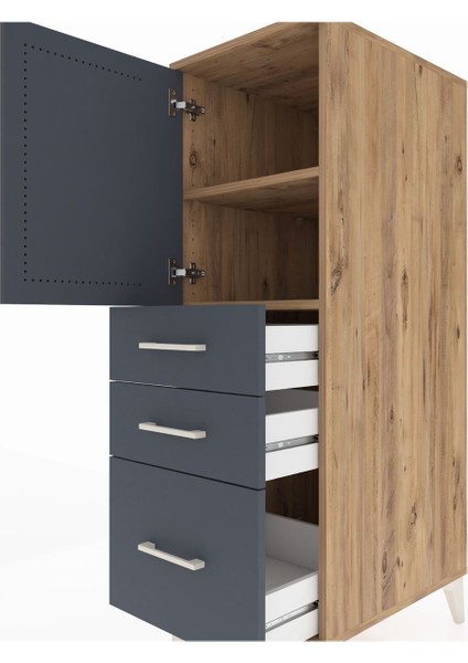 Kronos Dolap 2 Raflı 3 Çekmeceli Tek Kapaklı 44X59X134 Çam-Antrasit indirimleri