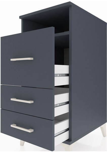 Kronos Komodin Tek Raflı 3 Çekmeceli 44X59X96 Antrasit-Antrasit indirimleri