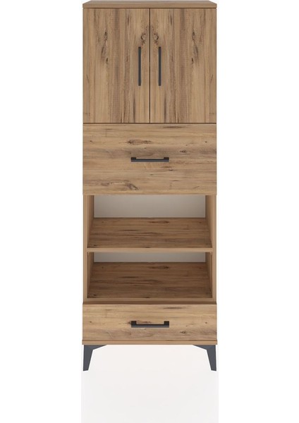 Arges Dolap 4 Raflı 2 Çekmeceli 2 Kapaklı 60X30X163 Çam-Çam