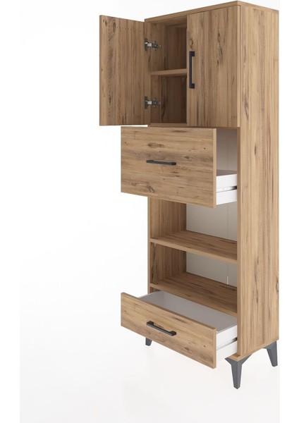 Arges Dolap 4 Raflı 2 Çekmeceli 2 Kapaklı 60X30X163 Çam-Çam fırsatları