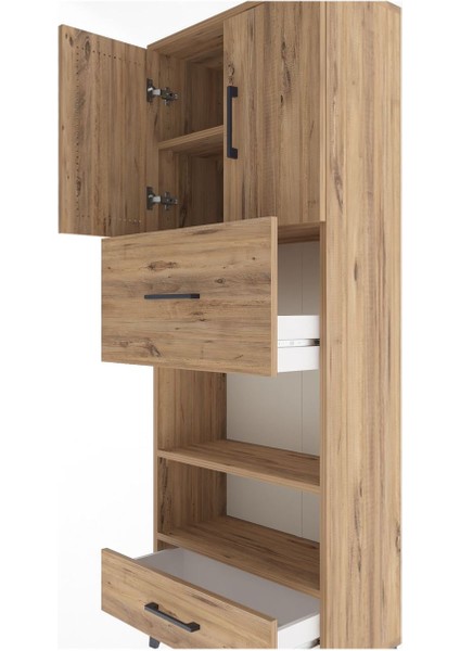 Arges Dolap 4 Raflı 2 Çekmeceli 2 Kapaklı 60X30X163 Çam-Çam indirimleri