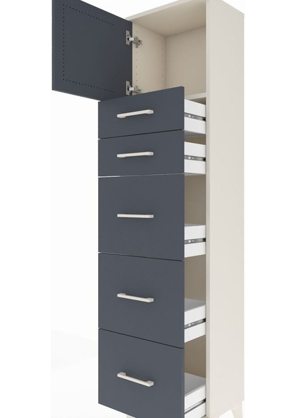 Arges Dolap Tek Raflı 5 Çekmeceli Tek Kapaklı 44X30X182 Aytaşı-Antrasit indirimleri