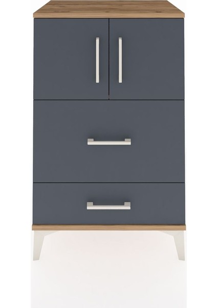 Hyperion Komodin Tek Raflı 2 Çekmeceli 2 Kapaklı 60X44X96 Çam-Antrasit
