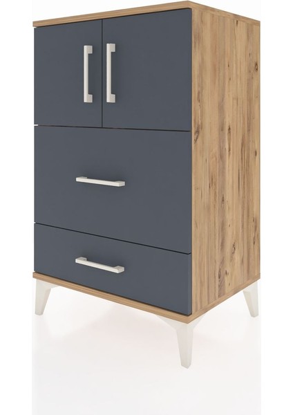 Hyperion Komodin Tek Raflı 2 Çekmeceli 2 Kapaklı 60X44X96 Çam-Antrasit modelleri