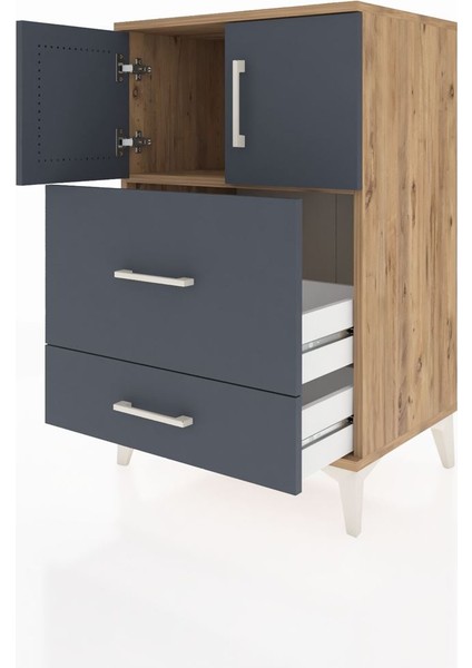 Hyperion Komodin Tek Raflı 2 Çekmeceli 2 Kapaklı 60X44X96 Çam-Antrasit fırsatları