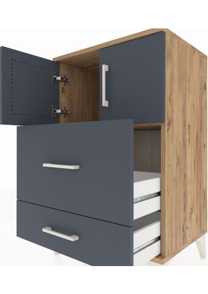 Hyperion Komodin Tek Raflı 2 Çekmeceli 2 Kapaklı 60X44X96 Çam-Antrasit indirimleri