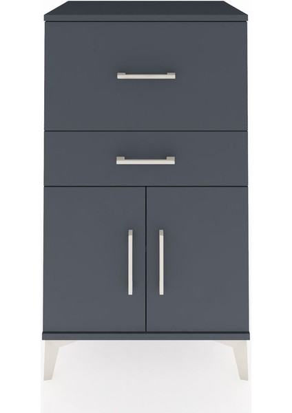 Hyperion Komodin Tek Raflı 2 Çekmeceli 2 Kapaklı 60X44X106 Antrasit-Antrasit