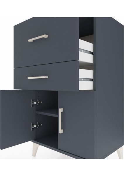 Hyperion Komodin Tek Raflı 2 Çekmeceli 2 Kapaklı 60X44X106 Antrasit-Antrasit indirimleri