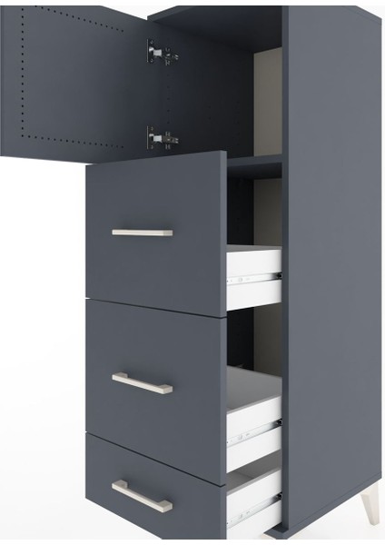 Hyperion Dolap Tek Raflı 3 Çekmeceli Tek Kapaklı 44X44X134 Antrasit-Antrasit indirimleri