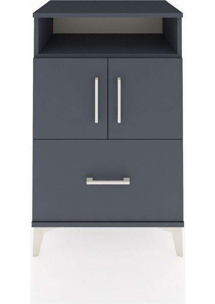 Hyperion Komodin 2 Raflı Tek Çekmeceli 2 Kapaklı 60X44X96 Antrasit-Antrasit