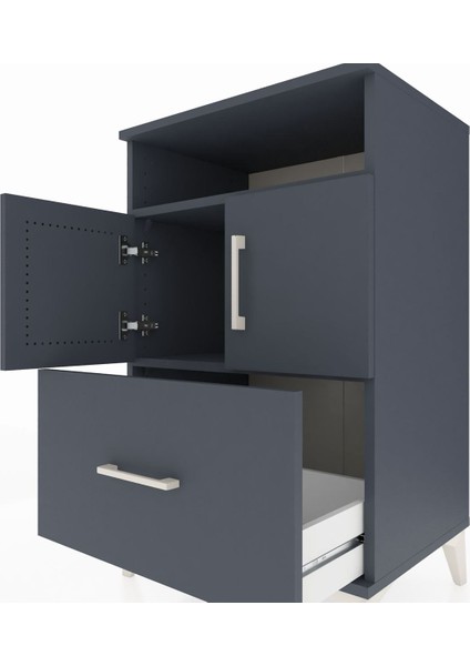 Hyperion Komodin 2 Raflı Tek Çekmeceli 2 Kapaklı 60X44X96 Antrasit-Antrasit indirimleri