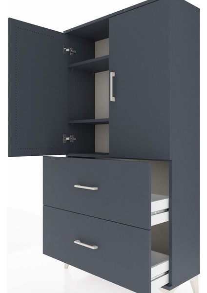 Arges Dolap 3 Raflı 2 Çekmeceli 2 Kapaklı 88X30X163 Antrasit-Antrasit indirimleri