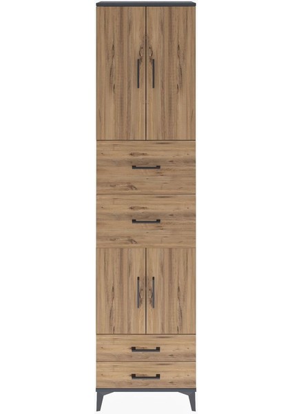 Arges Dolap 5 Raflı 4 Çekmeceli 4 Kapaklı 60X30X243 Antrasit-Çam