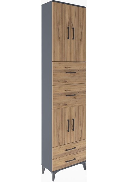 Arges Dolap 5 Raflı 4 Çekmeceli 4 Kapaklı 60X30X243 Antrasit-Çam fiyatları