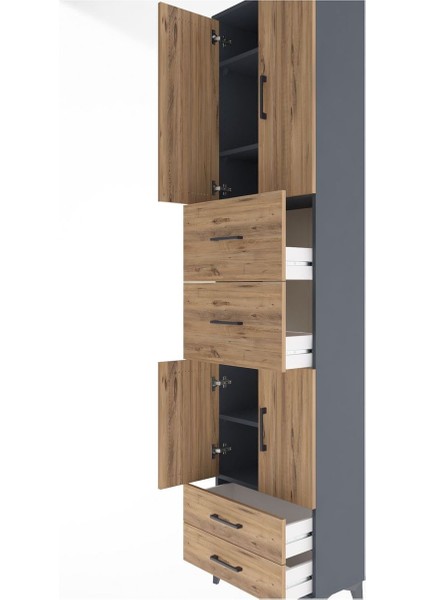 Arges Dolap 5 Raflı 4 Çekmeceli 4 Kapaklı 60X30X243 Antrasit-Çam indirimleri