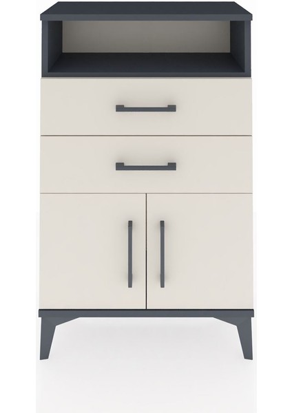 Arges Komodin Tek Raflı 2 Çekmeceli 2 Kapaklı 60X30X96 Antrasit-Aytaşı